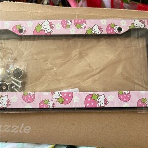 NWT Sealed Pink Hello Kitty License Plate Frame 2 pieces and hardware